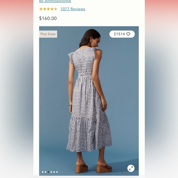 Anthropologie Peregrine Blue Gingham Midi Dress XS - Picture 5 of 6